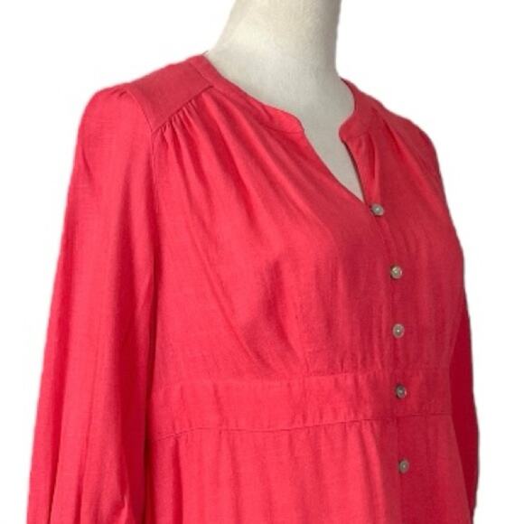 J.Jill Dress A-line Size XS V-Neck Button Front Linen Blend Coral Pink Women’s - Picture 5 of 11